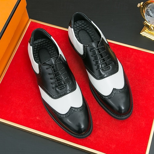 Men's Two-Tone Wingtip Oxford Brogue Shoes in White and Brown