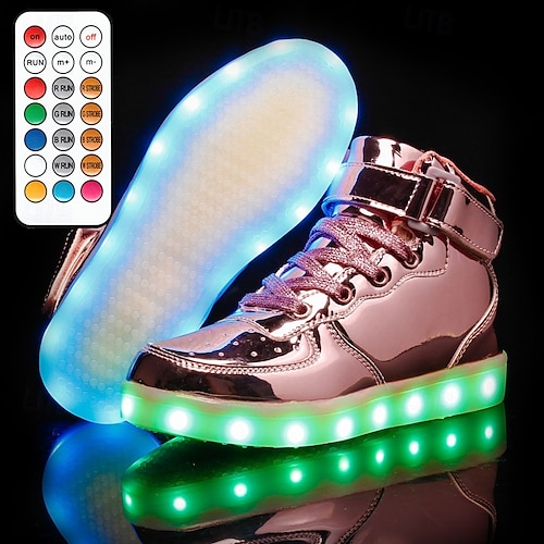  Boys' and Girls' Gold LED Light-Up High-Top Sneakers – USB Rechargeable Luminous Shoes for Parties & Performances