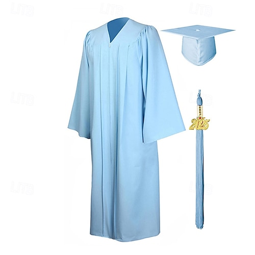 Ensemble de robe de remise de diplôme mate avec bonnet et pompons 2025 pour lycée et licence