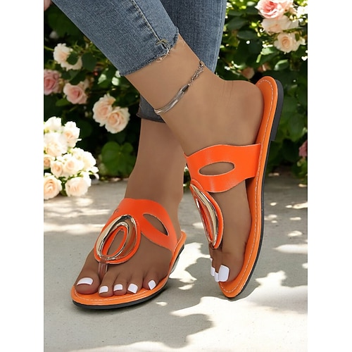 Women's Statement Metal Accent Flip-Flops – Stylish Open-Toe