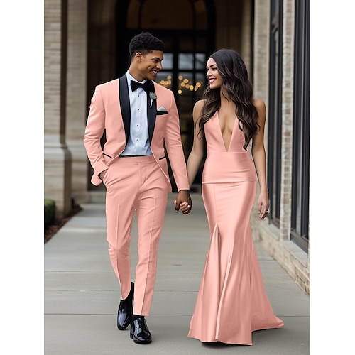  Completi da matrimonio per uomini completi per il ritorno a casa nero rosa moda formale colorato uniforme vestibilità standard 2 pezzi monopetto un bottone