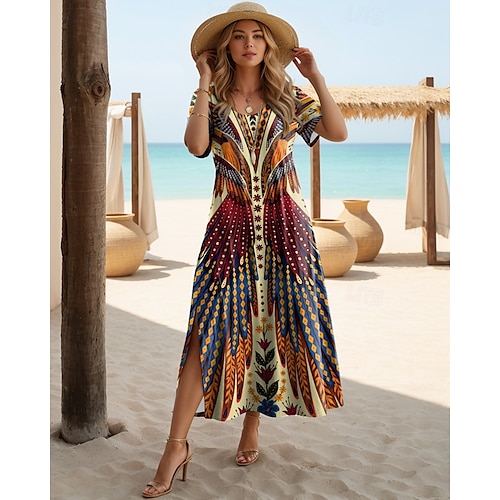 Dámské maxi šaty černé šaty dlouhý rukáv boho šaty elegantní bohémské dovolená motýlí rukáv pláž regular fit květinové grafické krátký rukáv crew neck vínové bílé žluté světle zelené Dámské maxi šaty černé šaty dlouhý rukáv boho šaty elegantní bohémské dovolená motýlí rukáv pláž regular fit květinové grafické krátký rukáv crew neck vínové bílé žluté světle zelené