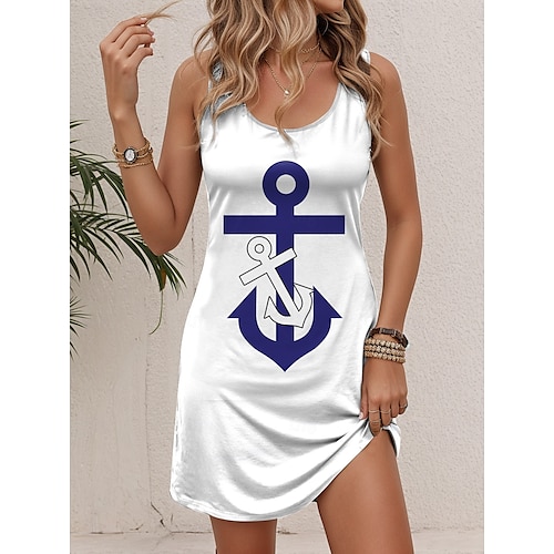  Damen Mini Kleid Petite Kleid Petite Kleid Strandkleid A-Linie Kleid Tank Kleid Freizeit Urlaub Täglich Strand Lockerer Schnitt Herz Rose Flagge ärmellos Rundhals Weiß Rot Königsblau Blau Sommer