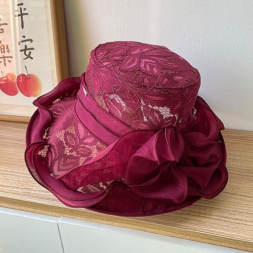 Women Wide Brim Bowler Hat Vintage Floral Wool Felt Fedora  display picture 1