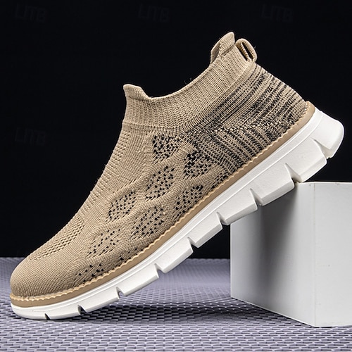 Baskets à enfiler en tricot texturé pour hommes, coupe confortable avec semelle épaisse à la mode, chaussures streetwear décontractées