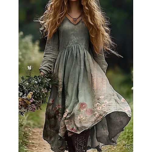 

Women's Boho Dress Floral V Neck Maxi Dress Vintage Dress Print Dress Fashion Modern Summer Spring