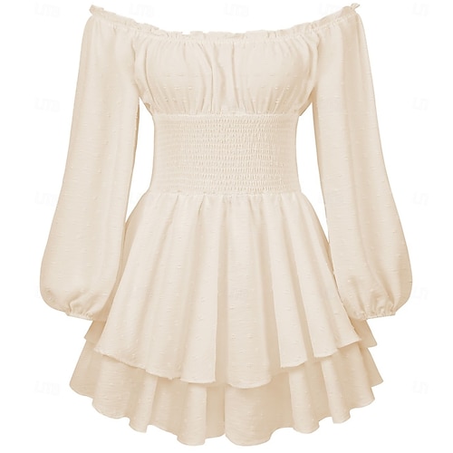 flowy renaissance dress Retro Vintage Medieval Renaissance Mini Dress Flare Dress Puff Sleeve Elven  Off Shoulder Regency Inspired Solid Color Fancy Dress Women's Fantasy  Vacation Casual Daily LARP Adults' Dress Spring 2026