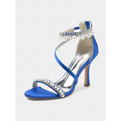 Sandali da sposa con tacco a blocco in raso azzurro chiaro e cinturino alla caviglia Perla - Scarpe da sposa da donna, Scarpe da sposa, Tacchi da sposa, Something Blue - Italia
