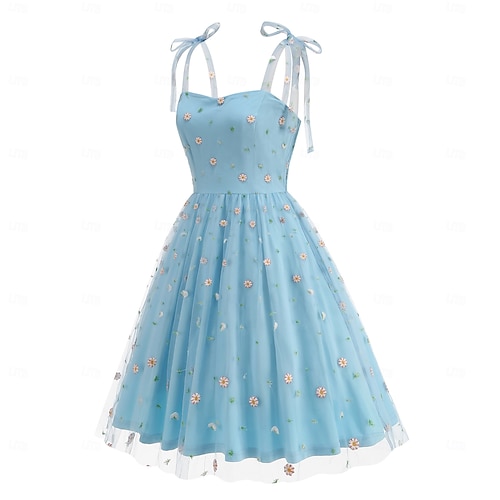 blue 50s swing dress JUNE swing dress with sweetheart neckline 1950s inspired