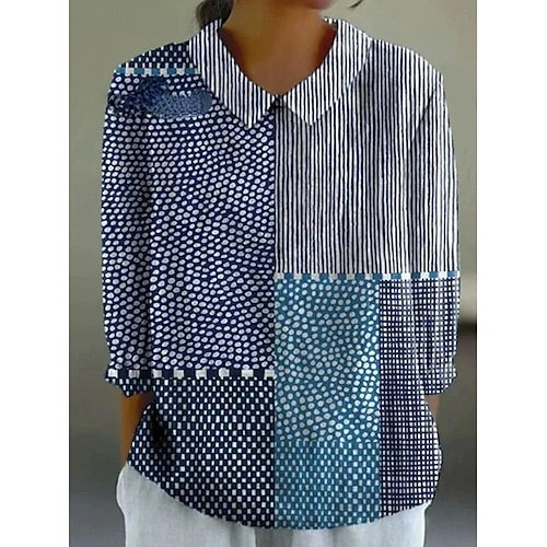  Femmes Chemise Géométrique Bohème Quotidien Élégant manche longue Col de chemise Hauts Réguliers Quotidien Boutons Imprimé Noir Jaune Rouge Bleu Beige Été Printemps