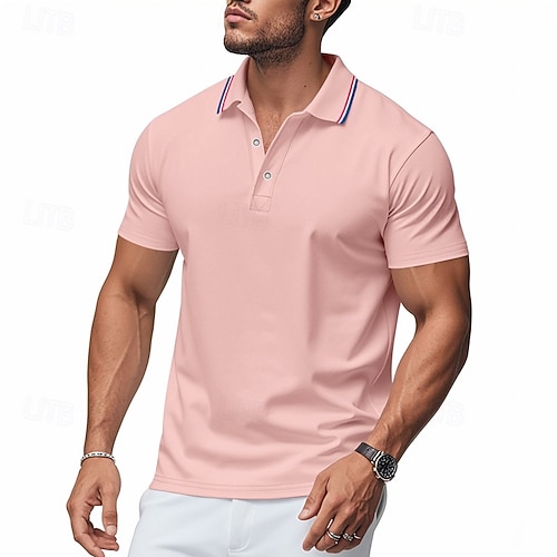 Men's Golf Shirt Pique Polo Shirt Business Casual Ribbed Polo Collar Short  Sleeve Fashion Basic Solid Color Buttons Summer Spring Fall Regular Fit