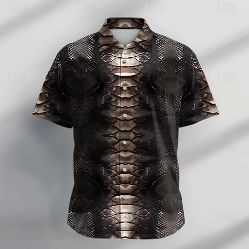  Per uomo Fantasia pelle di serpente Camicia Camicia con bottoni Manica corta Informale Scuro Da mare Giornaliero Evento Estate Collo ripiegabile Camicie con colletto Bottoni Stampa Nero Marrone