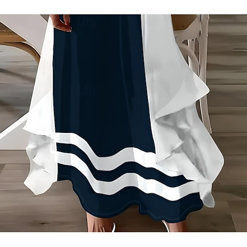  Ženské Maxi šaty 2 kusy Šaty set Sundress Letní šaty Slip šaty Dovolená Formální Boho Dovolená Volný střih Grafický Geometrický 3/4 délka rukávu Špagetové ramínko V krku Námořnická modrá Léto Jaro