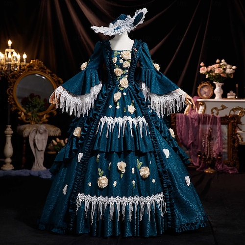 blue buttoned dress Renaissance Cottagecore Cotton Floral Print Maxi Corset Dress with Sleeves White / S/Fit Bust: 37.0