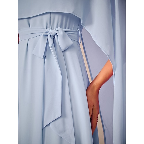  Damen Maxikleid A Linie Kleid Elegant Formell Party Hochzeitsgast Lässiger Schnitt Rundhalsausschnitt Eisblau Sommer