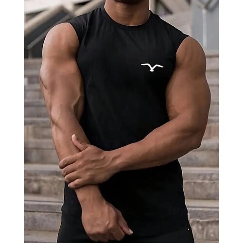  男性用 タンクトップ ベストトップ アンダーシャツ ノースリーブシャツ ノースリーブ クルーネック 夏 グラフィック ファッション デザイナー バケーション ストリート お出かけ ブラック ホワイト イエロー メンズトップTシャツ