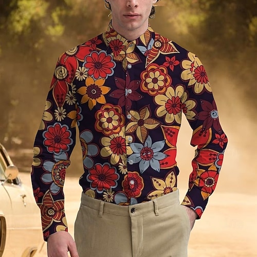 hippie dress shirt Retro Vintage 1970s Shirt Aloha Shirt Hippie Floral Fancy Dress Men's Masquerade Party Daily Wear Pride Parade Adults' Shirt 2026