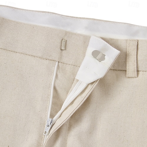  Men's Linen Pants Dress Pants Summer Beach Trousers Straight Leg Plain Comfortable Breathable Casual Daily Regular Fit Beige