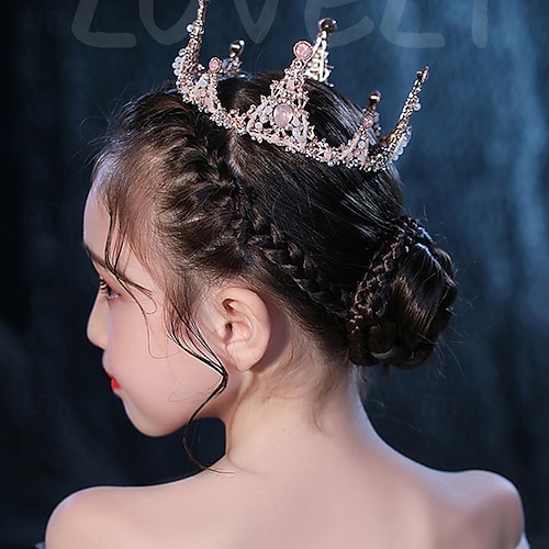  Kids Girls' Tiara Princess Crown Flower Girl Sweet Party Birthday Solid Color Silver Gold