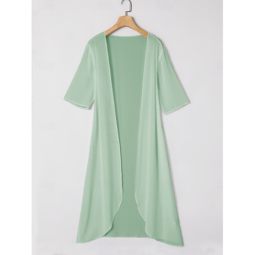  dam chiffong cover-up jacka enfärgad elegant snygg halvärm salvia grön sommar vår