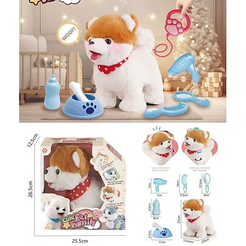 Perro Juguete Interactivo Con Correa Para Niños, Corre, Ladra, Mueve La Cola, Incluye Accesorios, Blanco, A Partir De 3 Años