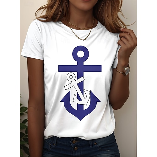  Valentinstag Damen T Shirt Blumen Lässig Kurzarm Rundhals Normale Oberteile Täglich Druck Weiß Wein Marineblau Blau Staubiges Blau Sommer