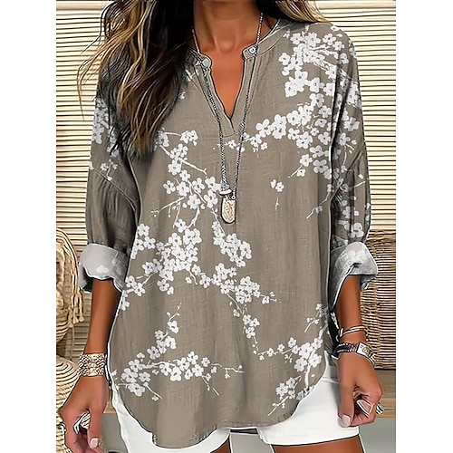  Femmes Chemise Fleuri Graphique ancien Tropical Hawaïen manche longue Col en V Hauts Réguliers Quotidien Fête Tenue de plage Imprimé Rose Claire bleu marine Bleu Vert Kaki Été Printemps