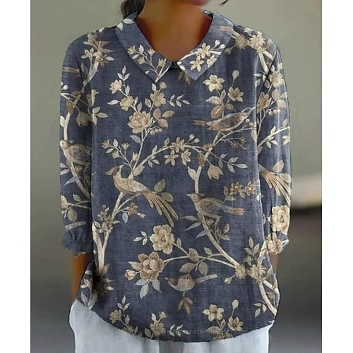  Femmes Chemise Fleuri Bohème Quotidien Élégant manche longue Col de chemise Hauts Réguliers Quotidien Boutons Imprimé Rose Claire Bleu Orange Vert Kaki Été Printemps