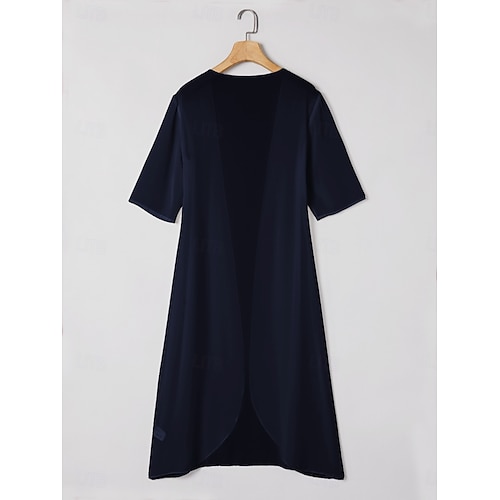  Dam Chiffong toppar Ensfärgat Elegant Stylish Halvlång ärm Asymmetrisk Långa toppar Marinblå Sommar Vår