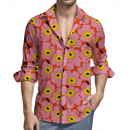 mens 70s fancy dress shirt Retro Vintage 1970s Shirt Aloha Shirt Hippie Floral Fancy Dress Men's  Masquerade Party Daily Wear Pride Parade Adults' Shirt 2026