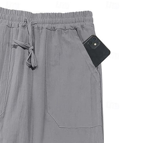 AUDATE Pantalones De Lino Para Hombre, Pantalones Largos Y Anchos Con Cremallera, Pantalones De Playa Con Cordón Y Bolsillos, Blanco