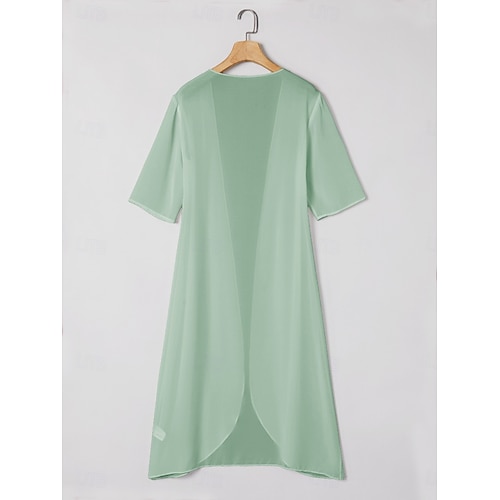  dam chiffong cover-up jacka enfärgad elegant snygg halvärm salvia grön sommar vår