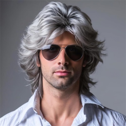 mens grey wig fancy dress Men Grey Wizard Wig with Beard Cosplay- Adult