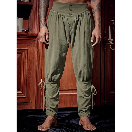 Retro Antiguo Medieval Renacimiento pantalones piratas Pirata Caballero Vikingo Color sólido Hombre Pirata Fantasía Víspera de Todos los Santos Carnaval Mascarada Carnaval Rendimiento Escenario Adulto