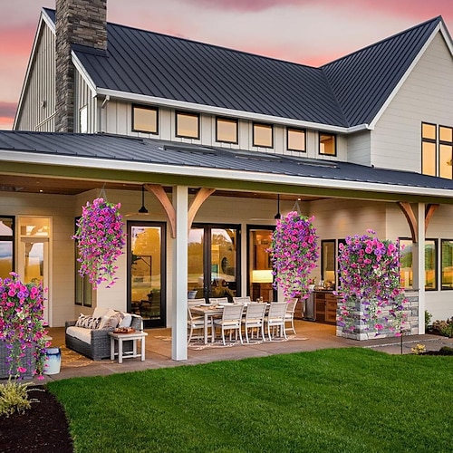  5 fiori artificiali di ipomea appesi per esterni, petunie finte resistenti ai raggi UV, realistici fiori di seta finta, ipomea di eucalipto, per interni ed esterni, fioriere, verande, patii, decorazioni per la casa.