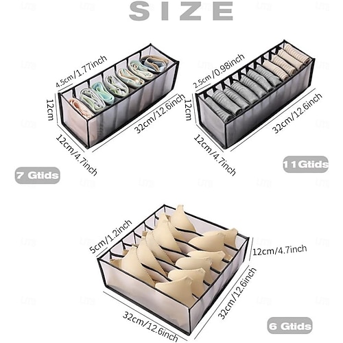  5 Pcs Underwear Drawer Organizer, Sock Bra Drawer Organizer Divider, Black Foldable Sock Underpants Organizer Drawer Divider, Storage Boxes for Clothes, Stockings, Ties & Bras