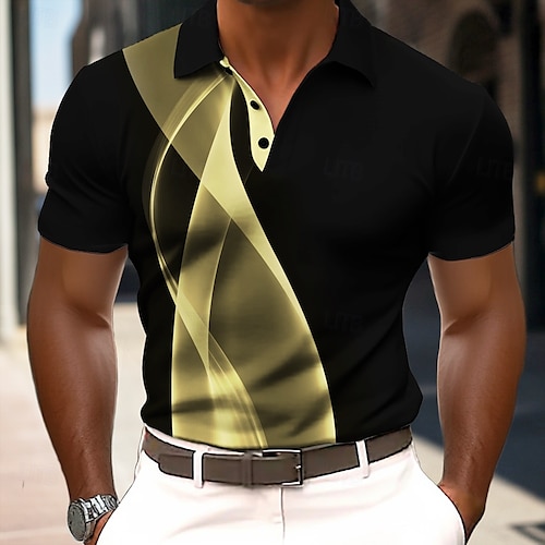  Men's Abstract Geometic Polo Short Sleeve Polo Shirts Collared Shirts Business Casual Outdoor Athleisure Daily Wear 3D Print Summer Black Yellow Red