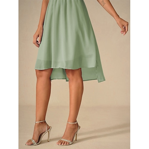  Robe de demoiselle d'honneur Robe Trapèze Femme Robe mi-longue Cuisse fendue robe demoiselle d honneur Soirée Cocktail Elégant Col V Manche Courte Standard Rose Claire Bleu Vert S M L XL XXL