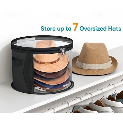  Hat Storage Bag for Travel, Foldable Round Organizer Case for Wide Brim Hats and Clothes, Portable Hat Box with Zipper Lid