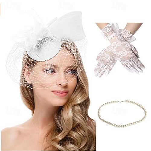 1950s Vintage Fascinator Hat Faux Feather Mesh Net Cocktail  display picture 2
