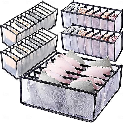  5 Pcs Underwear Drawer Organizer, Sock Bra Drawer Organizer Divider, Black Foldable Sock Underpants Organizer Drawer Divider, Storage Boxes for Clothes, Stockings, Ties & Bras