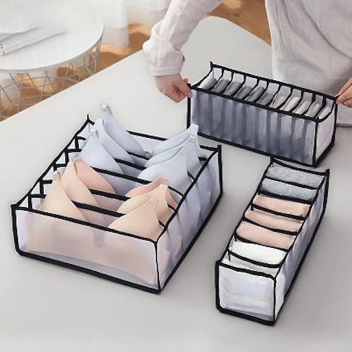  5 Pcs Underwear Drawer Organizer, Sock Bra Drawer Organizer Divider, Black Foldable Sock Underpants Organizer Drawer Divider, Storage Boxes for Clothes, Stockings, Ties & Bras