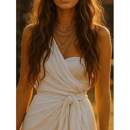  Women's Boho Dress Western Dress Vintage Mini Dress A Line Dress Slip Dress Off The Shoulder Dress Vacation Casual Outdoor Going out Beach Regular Fit Solid Color Graphic Sleeveless One Shoulder