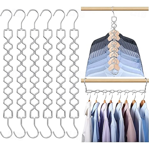 6er-Pack platzsparende Kleiderbgel, strapazierfhig, 13,6 kg Tragkraft,  magischer, zusammenklappbarer Kleiderbgel-Organizer aus Metall mit  360-Drehhaken, Schrank-Organizer, Aufbewahrung von 2026 - GBP 17.99