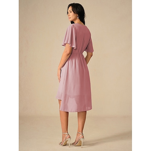  Robe de demoiselle d'honneur Robe Trapèze Femme Robe mi-longue Cuisse fendue robe demoiselle d honneur Soirée Cocktail Elégant Col V Manche Courte Standard Rose Claire Bleu Vert S M L XL XXL