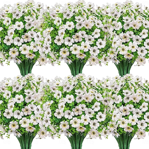  20 de pachete de flori artificiale pentru decorațiuni în aer liber flori de mătase false plante artificiale rezistente la UV margarete artificiale eucalipt pentru primăvară vară grădină curte verandă