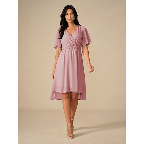  Robe de demoiselle d'honneur Robe Trapèze Femme Robe mi-longue Cuisse fendue robe demoiselle d honneur Soirée Cocktail Elégant Col V Manche Courte Standard Rose Claire Bleu Vert S M L XL XXL