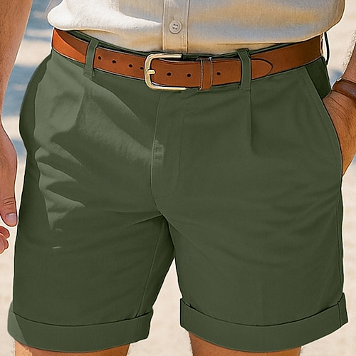  Herren Leinenshorts Schicke Shorts Sommershorts Strandshorts Plissee-Shorts Tasche Falten Gerader Schnitt Einfach Komfort Atmungsaktiv Knielang Outdoor Lässig Täglich Urlaub Mode Schwarz Weiß