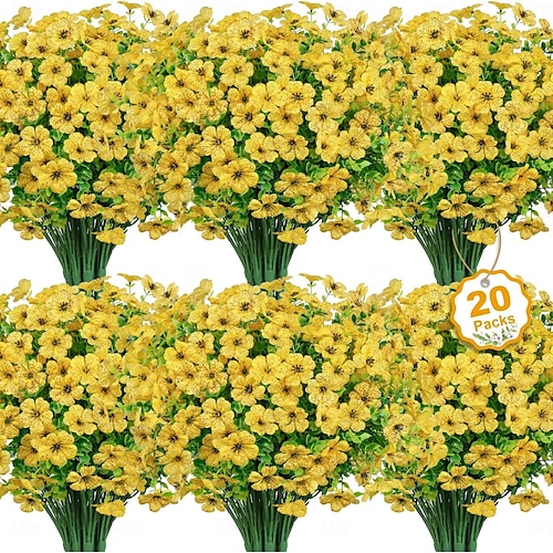  20 de pachete de flori artificiale pentru decorațiuni în aer liber flori de mătase false plante artificiale rezistente la UV margarete artificiale eucalipt pentru primăvară vară grădină curte verandă