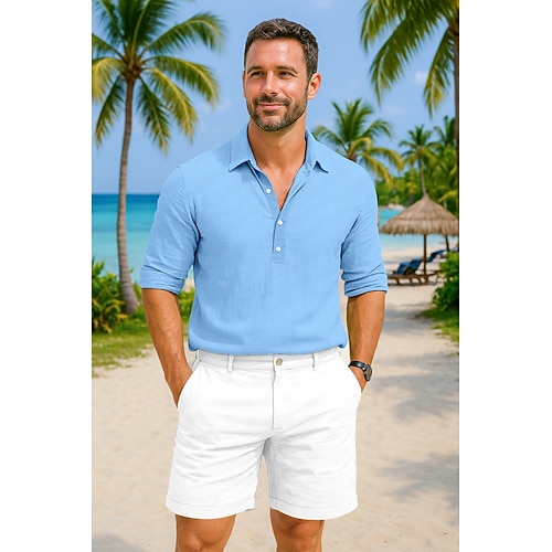  Herr Linne Shorts Klänning Shorts Sommarshorts Beach Shorts Dragkedja Knappar Ficka Ensfärgat Slät Komfort Andningsfunktion Knelängd Utomhus Ledigt Dagligen Semester Mode Svart Vit